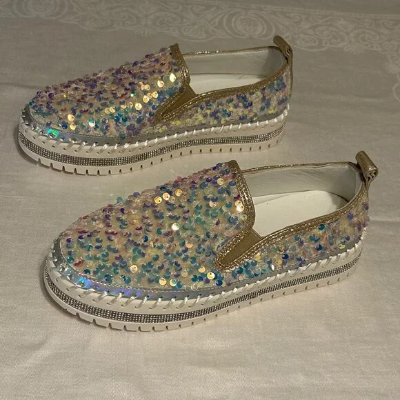 Iridescent sequin slip-on platform sneakers - Picture 2 of 5